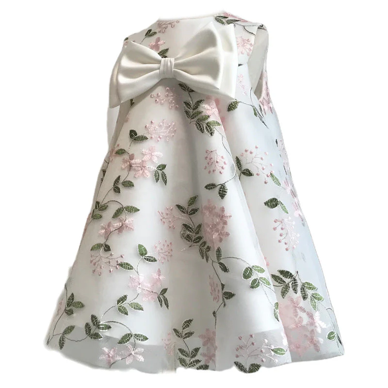 Baby Girl Dress Toddler Birthday Party Flower Printing Bow Communion Dress - Image 7