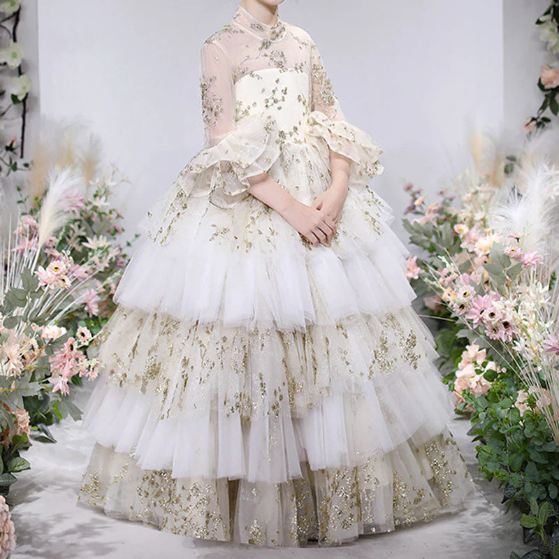 Girl First Communion Dress Children Flowers Puffy Mesh Cake Princess Dress - Image 4