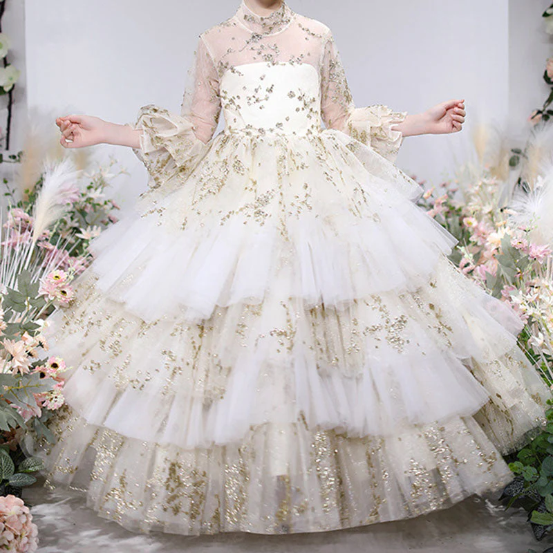 Girl First Communion Dress Children Flowers Puffy Mesh Cake Princess Dress - Image 5