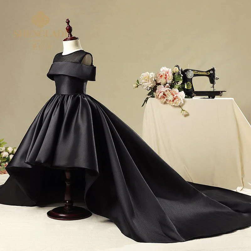 Baby Girl First Communion Dress Girl Black Big Tail Birthday Party Pageant Dress - Image 2