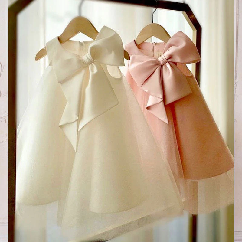 First Communion Dress Girl Formal Princess Dress Summer Bowknot Birthday Party Dress - Image 3
