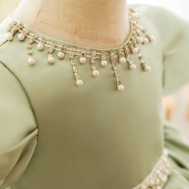 Little Girls Dress Toddler Green Pearl Communion Formal Princess Birthday Party Dress - Image 5