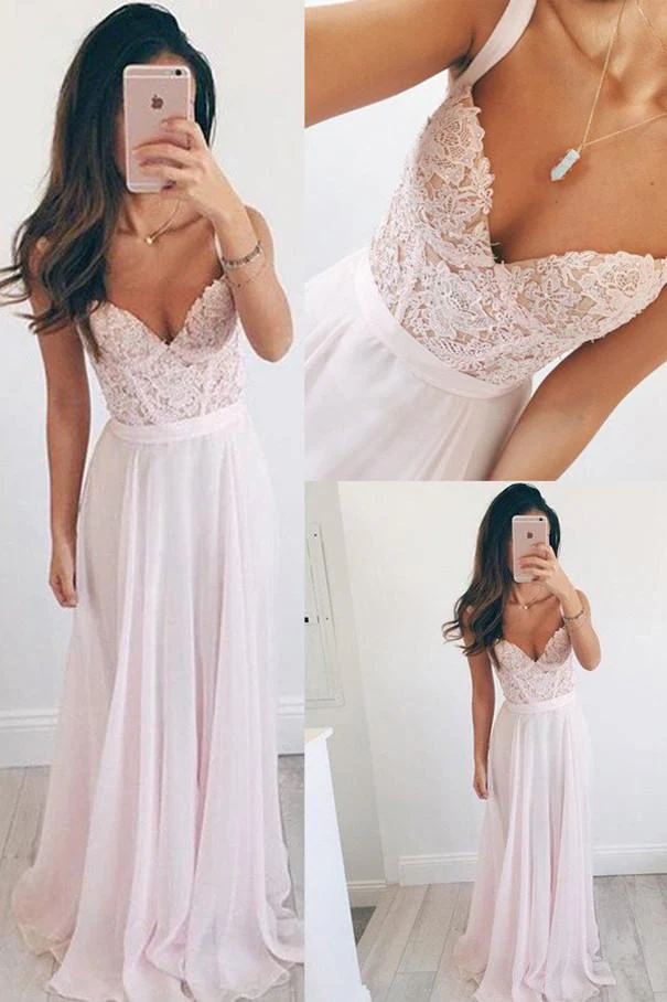 V-neck Chiffon Long Long Prom Dresses, Sleeveless Evening Dress