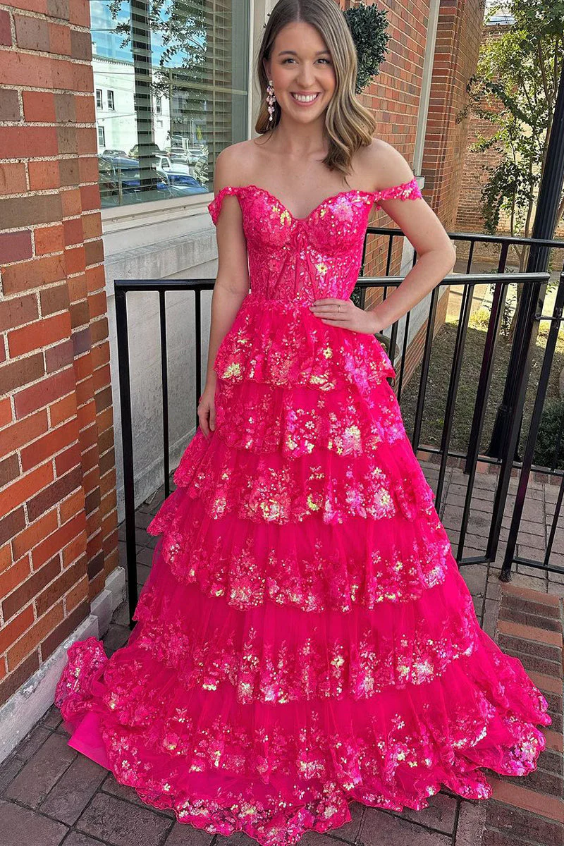 Princess Off the Shoulder Sequined Lace Prom Dress - Image 5