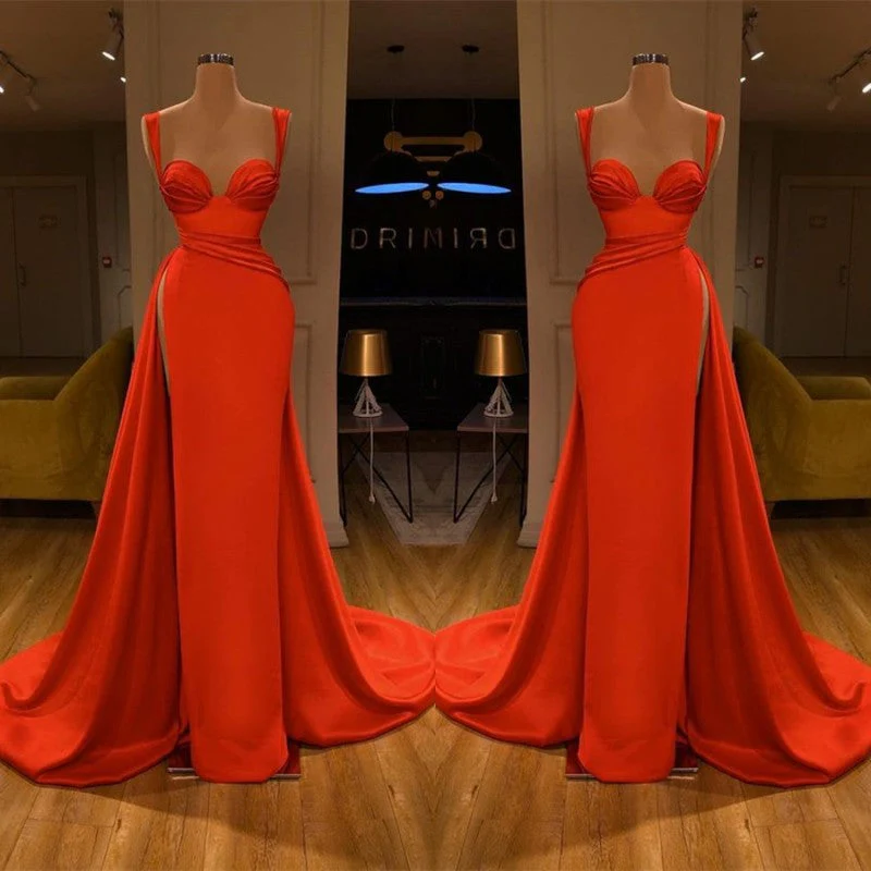 Beautiful Red Sweetheart Long Prom Dress With Split Starps - Image 2