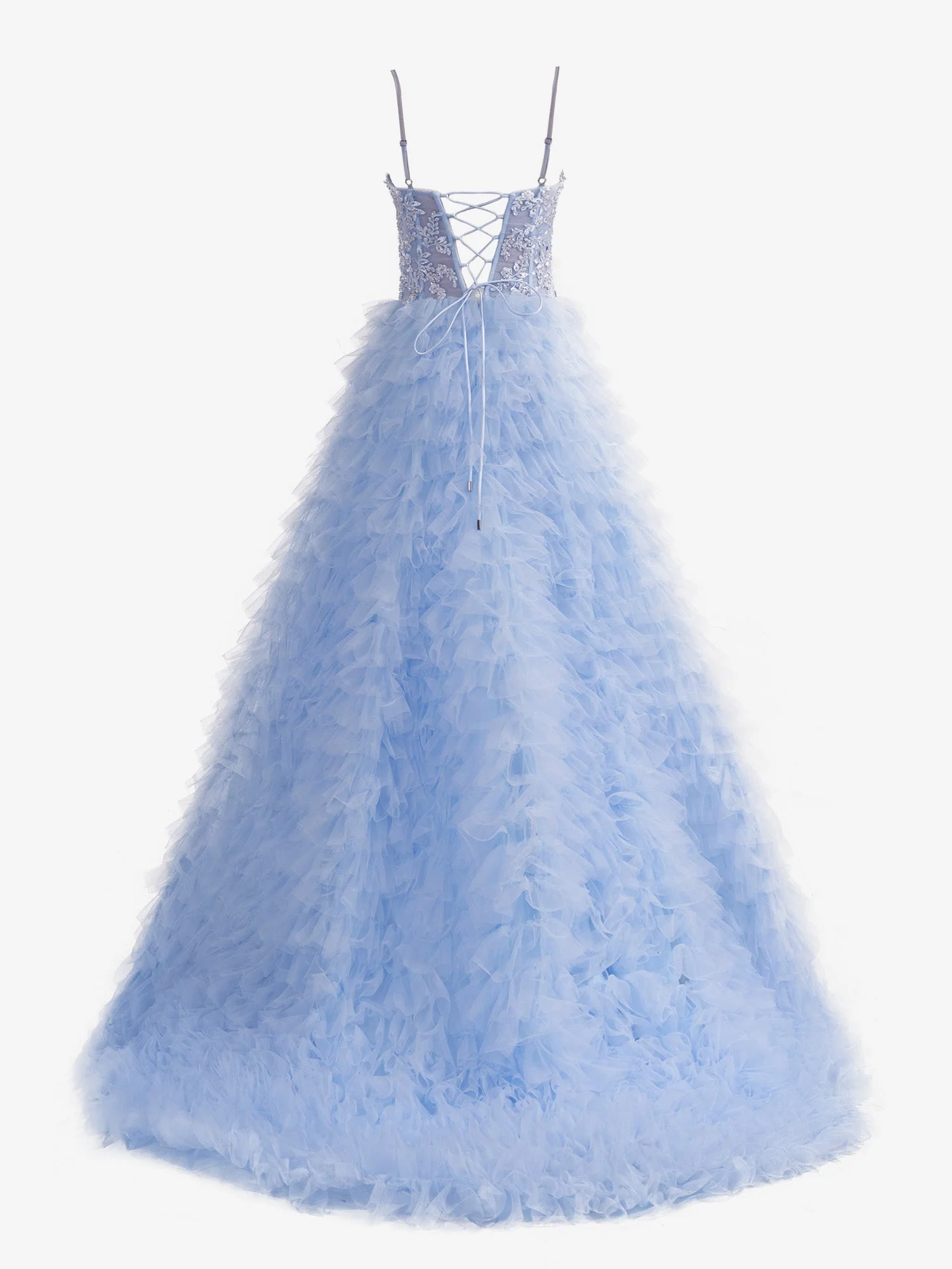 A-Line Tiered Sequins Tulle Long Prom Dress - Image 5