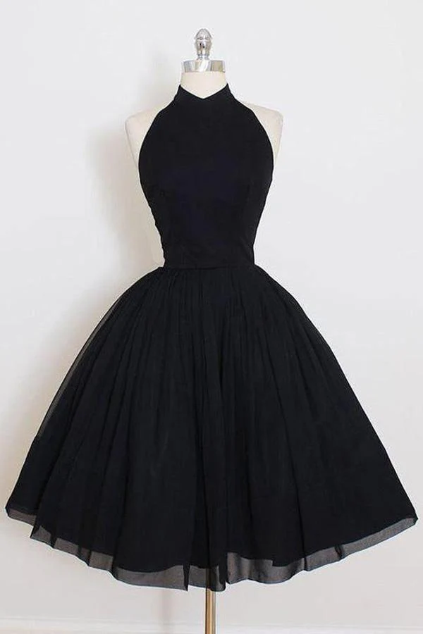Black Halter Simple Short Homecoming Dress Party Dress PD106