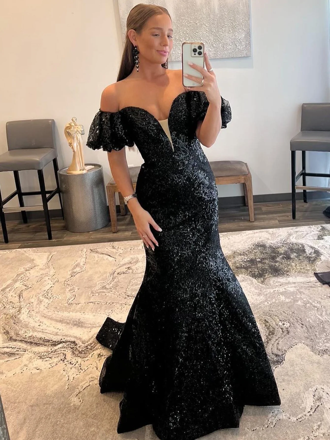 Black Strapless Sequins Long Mermaid Prom Dress - Image 3