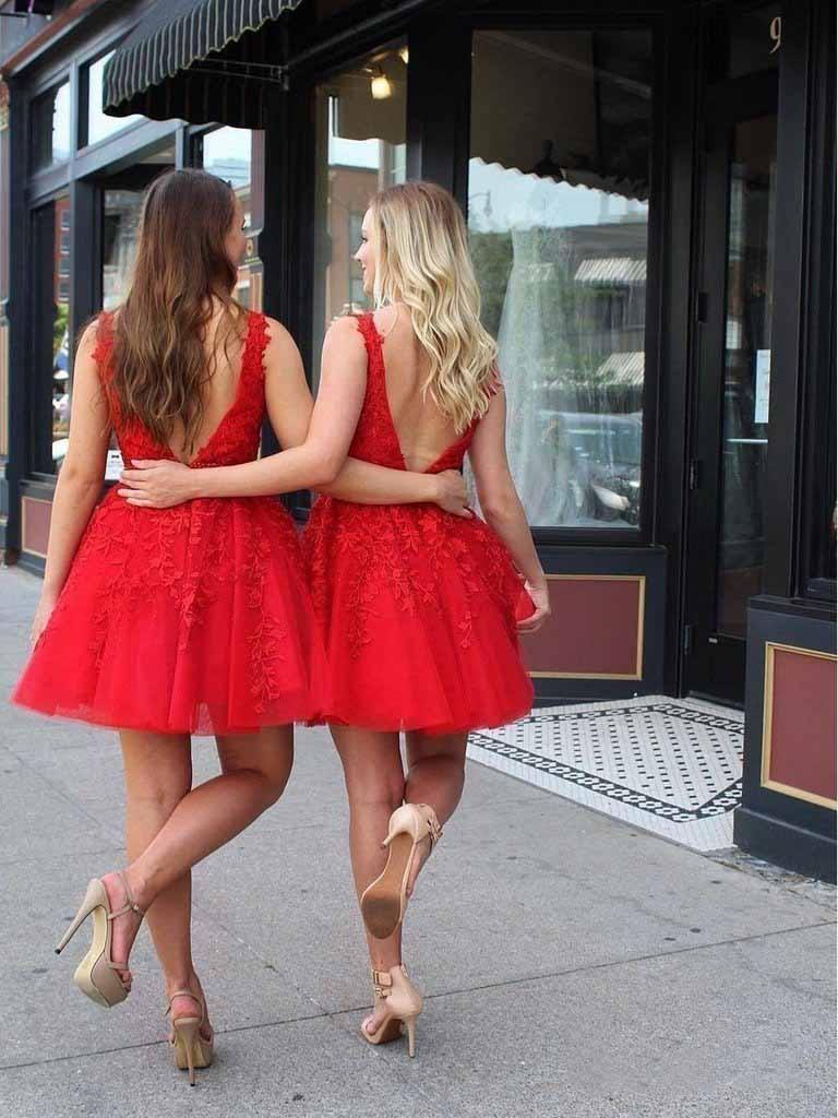 Blue Appliques Beaded Sleeveless A Line Tulle Short Homecoming Dresses PD255 - Image 4