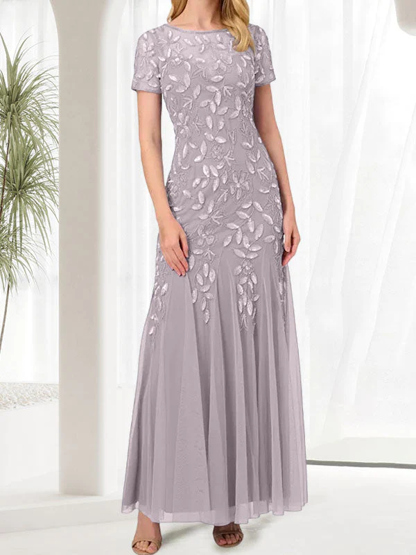 Blue Mermaid Round Neck Long Mother of the Bride Dress With Beadings - Image 42