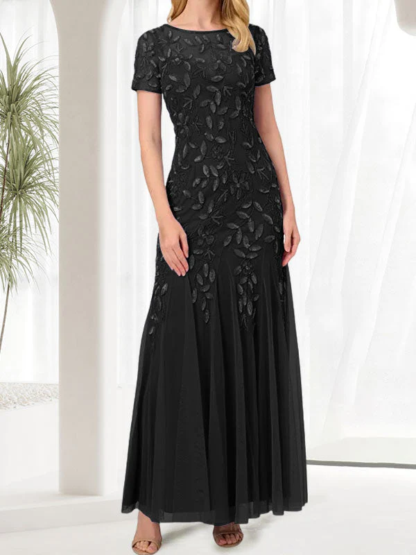 Blue Mermaid Round Neck Long Mother of the Bride Dress With Beadings - Image 5