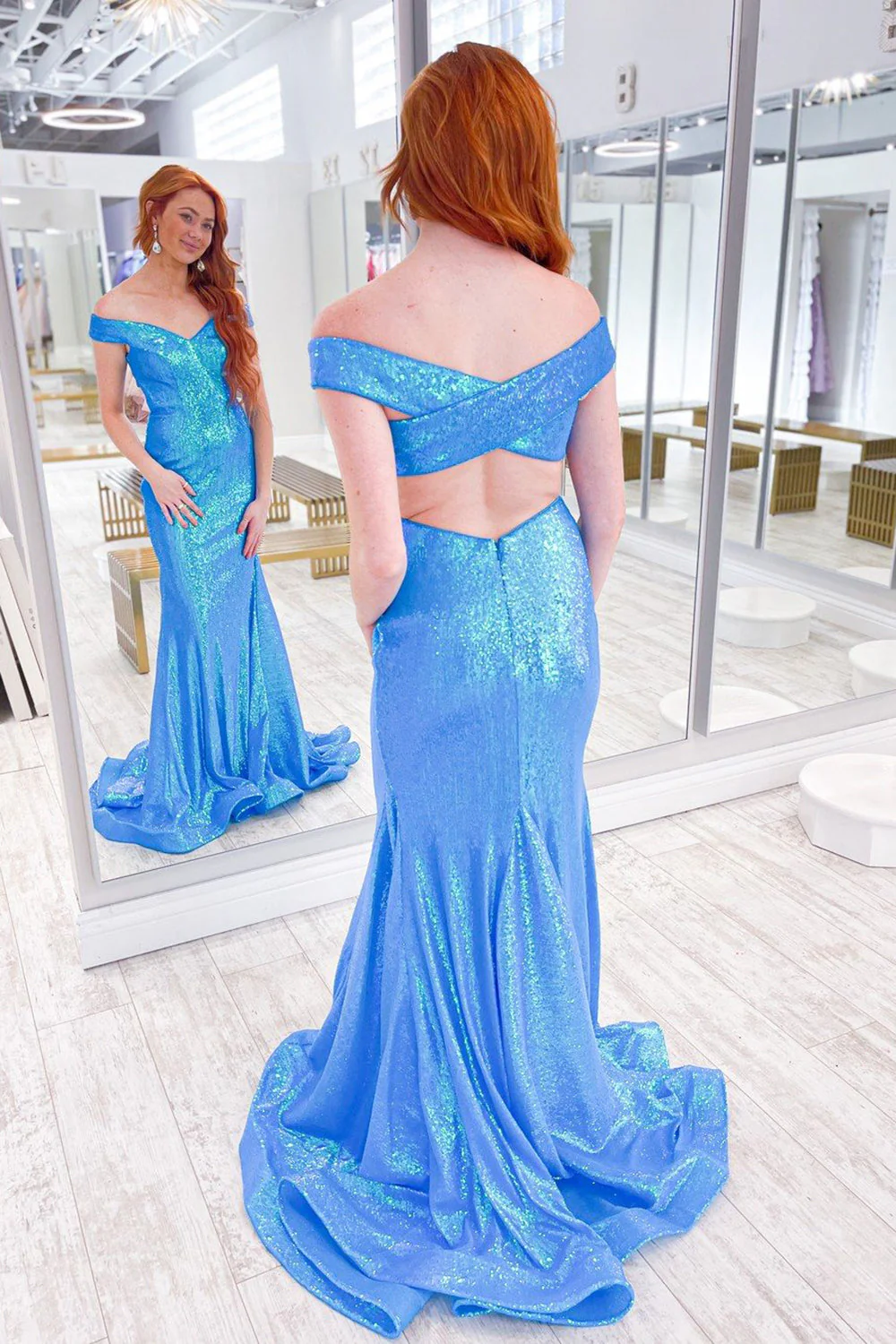 Off Shoulder Sequins Mermaid Prom Dress - Image 2