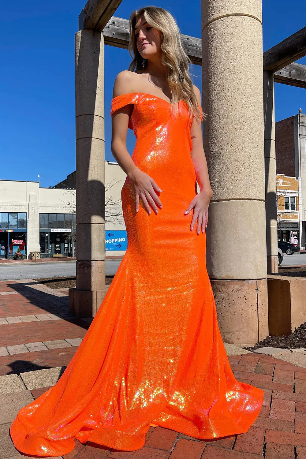 Off Shoulder Sequins Mermaid Prom Dress - Image 3