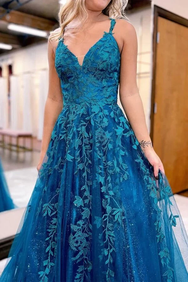 Tulle A-line Prom Dresses With Lace Appliques, Evening Dresses, - Image 3