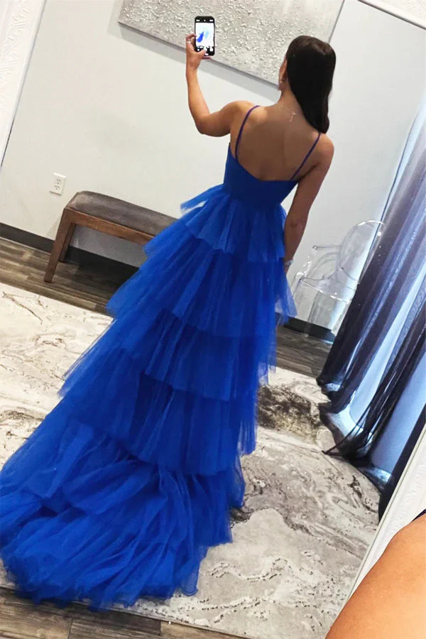 Blue Tulle Layers Long Formal Dress Princess Prom Dresses - Image 4