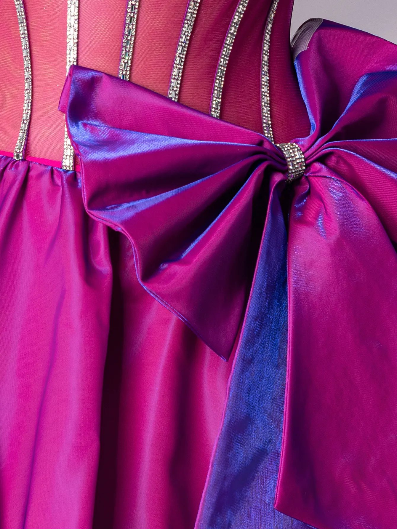 Bow Front Sheer Bodice Crystal Strapless Ruffle Tiered Prom Dress - Image 4
