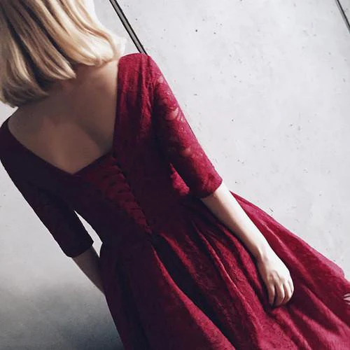 Half Sleeves Lace V Neck Homecoming Dress Short Prom Dress - Image 5