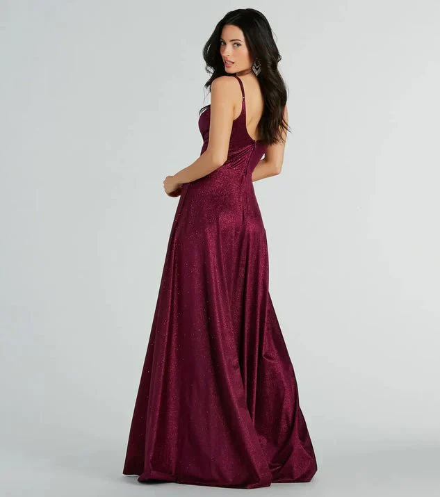 Burgundy sparkle A Line Ball Dress with Cut out wide - Image 4
