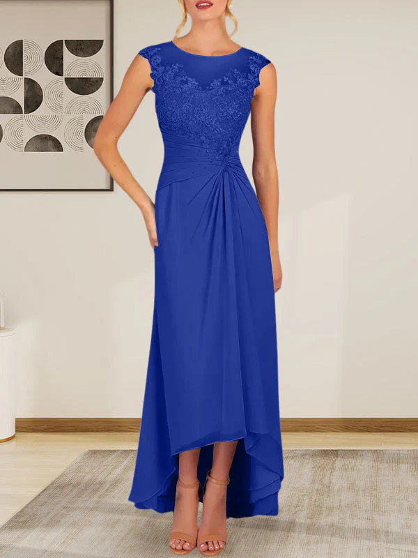 Champagne A-Line Scoop Lace Chiffon Dress - Image 37