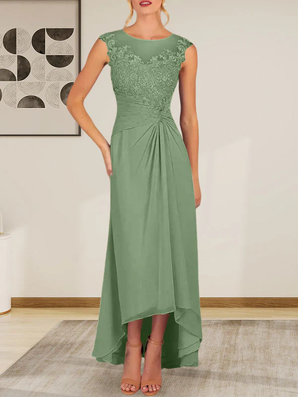 Champagne A-Line Scoop Lace Chiffon Dress - Image 39