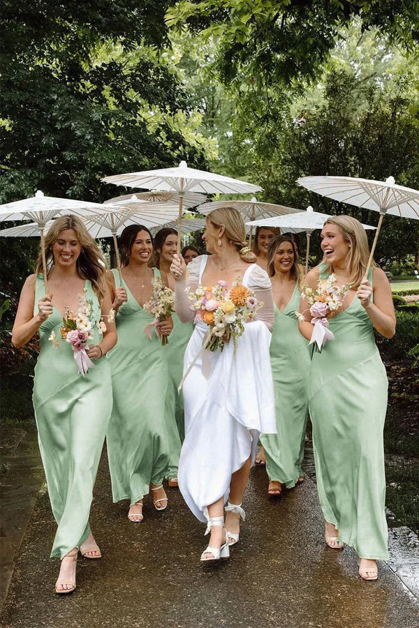 Charming Sheath V Neck Silk Satin Orange Bridesmaid Dress - Image 4