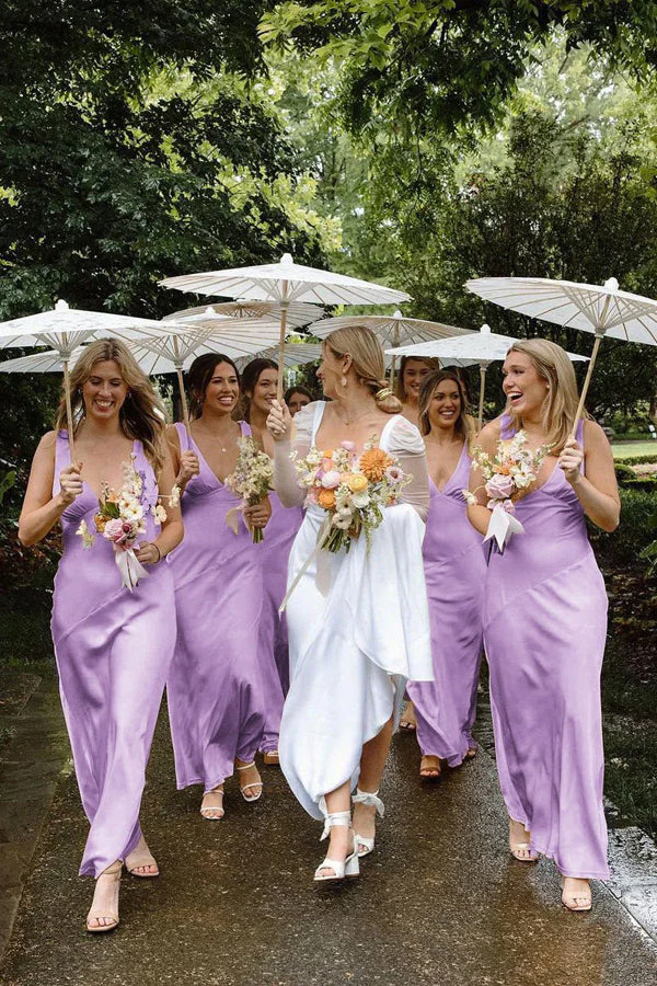 Charming Sheath V Neck Silk Satin Orange Bridesmaid Dress - Image 5