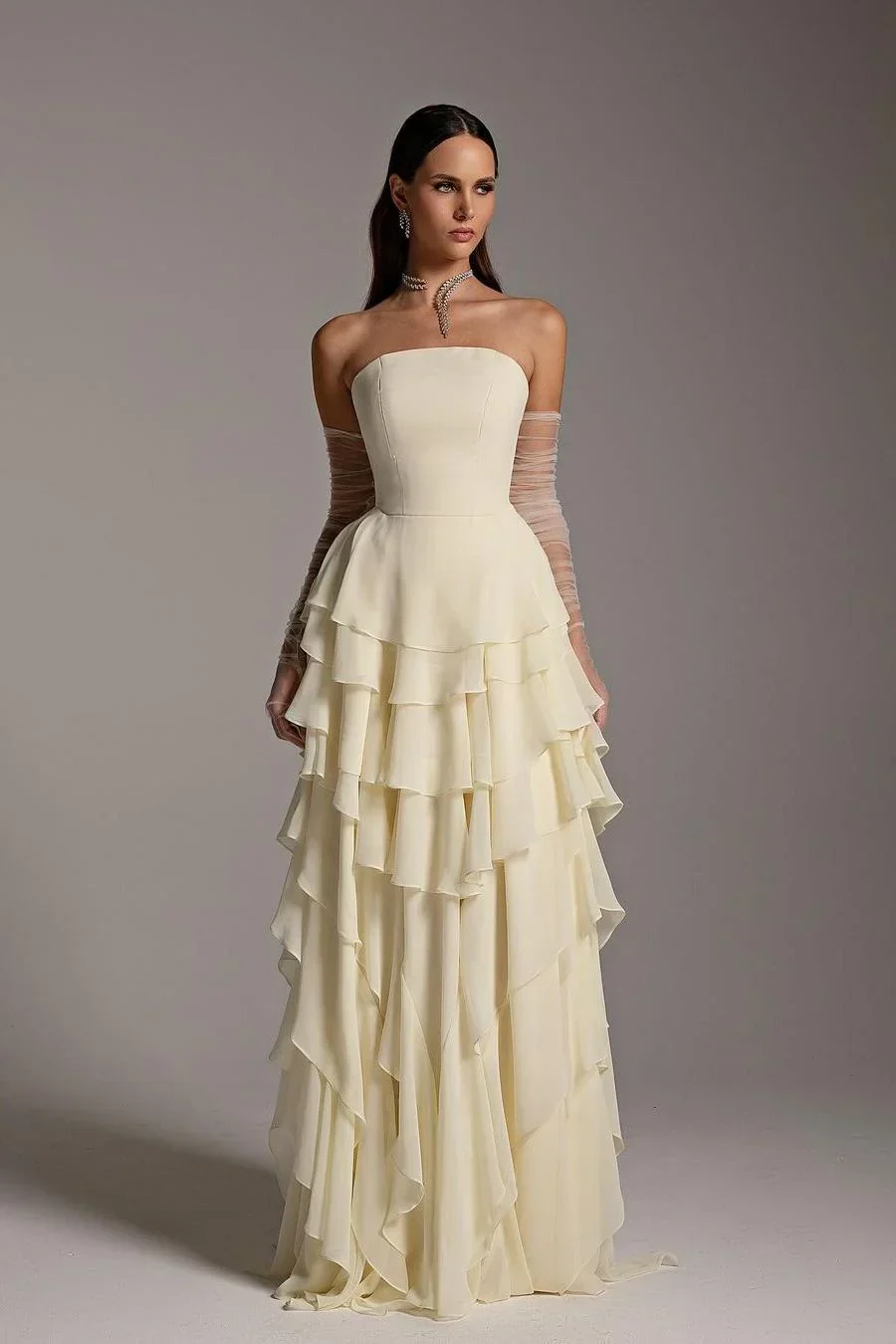 Charming Strapless Sleeveless Ruffles Long Prom Dress