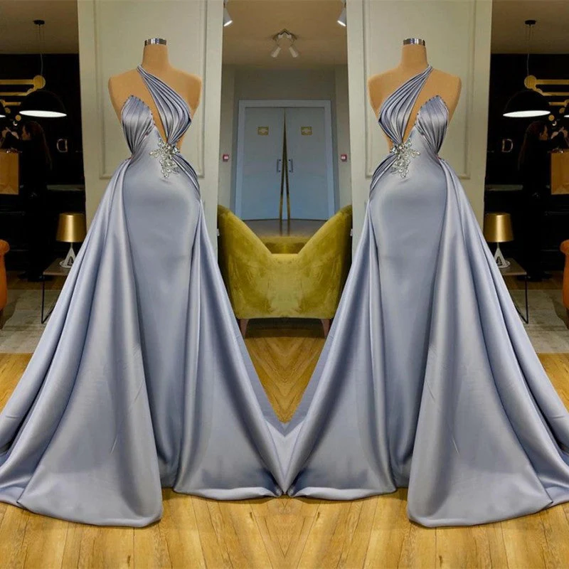 Chic Halter Long Evening Dress With Detachable Skirt Beadings - Image 2