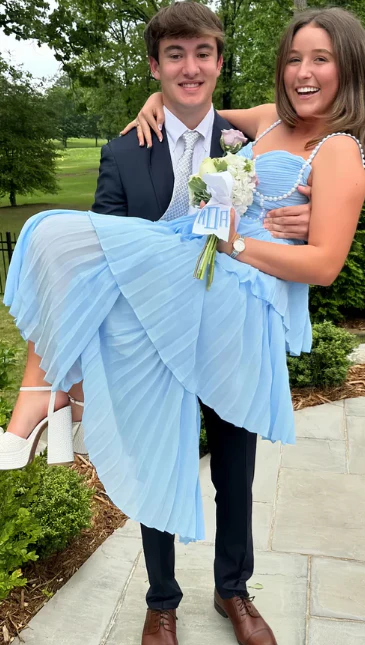 Chic Light Blue Chiffon Prom Dresses Pearl Beaded Evening Gown - Image 3