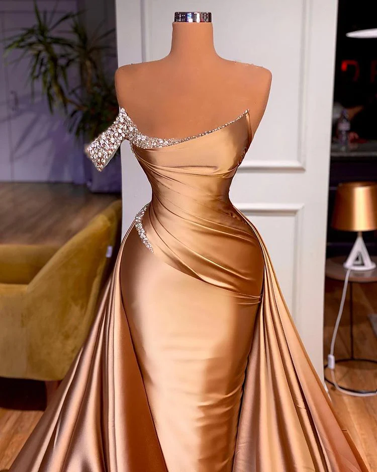 Chic Beaded Mermaid Prom Dress With Court Train One Shoulder - Image 2