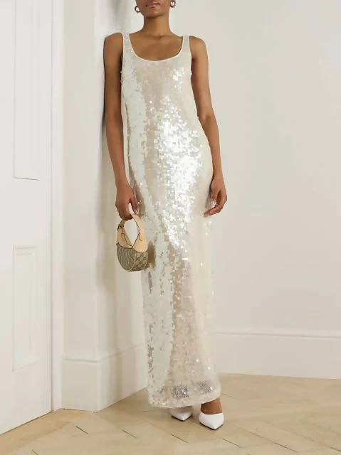 Chic Sequin Tank Champagne Backless Prom Dress
