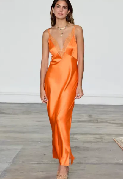 Chic Spaghetti Strap Satin Lace Patchwork Long Dress Elegant Bodycon Backless Party Club Evening Dress Holiday Beachwear - Image 3