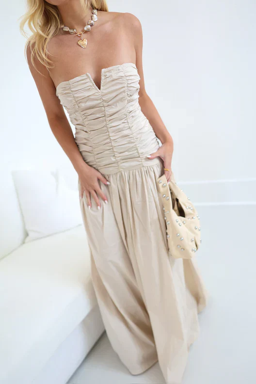 Chic V Neck Ruched Column Maxi Dress - Pink Ankle-Length Prom Dress - Image 4