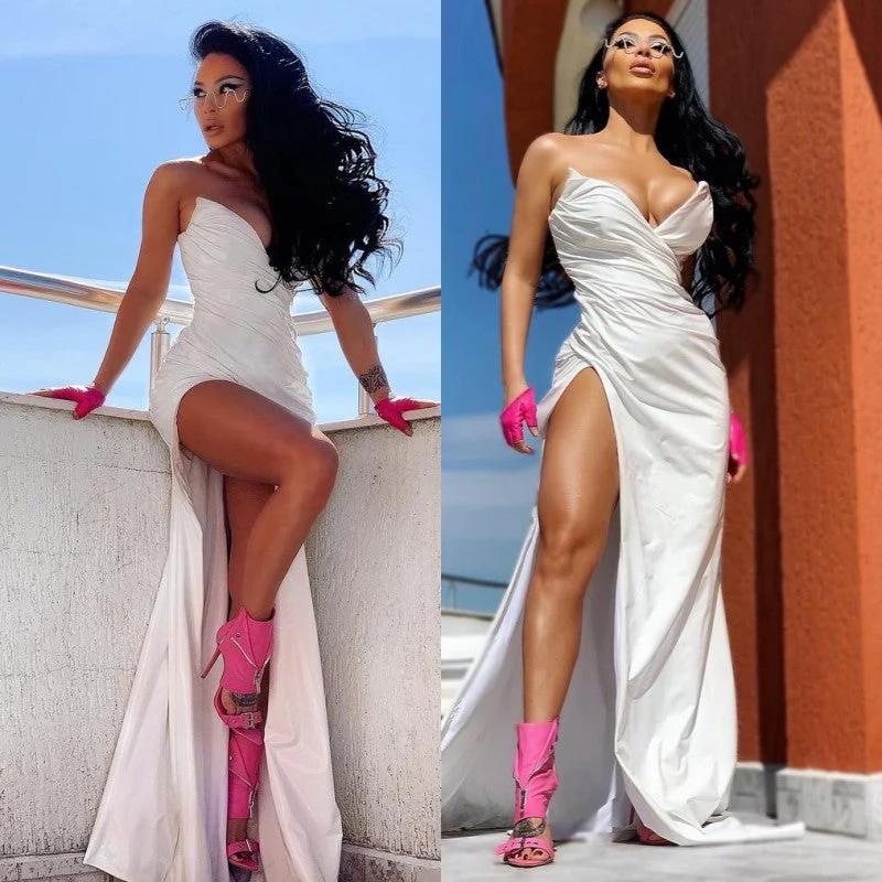 Chic White Long Prom Dress Split On Sale Sweetheart - Image 3