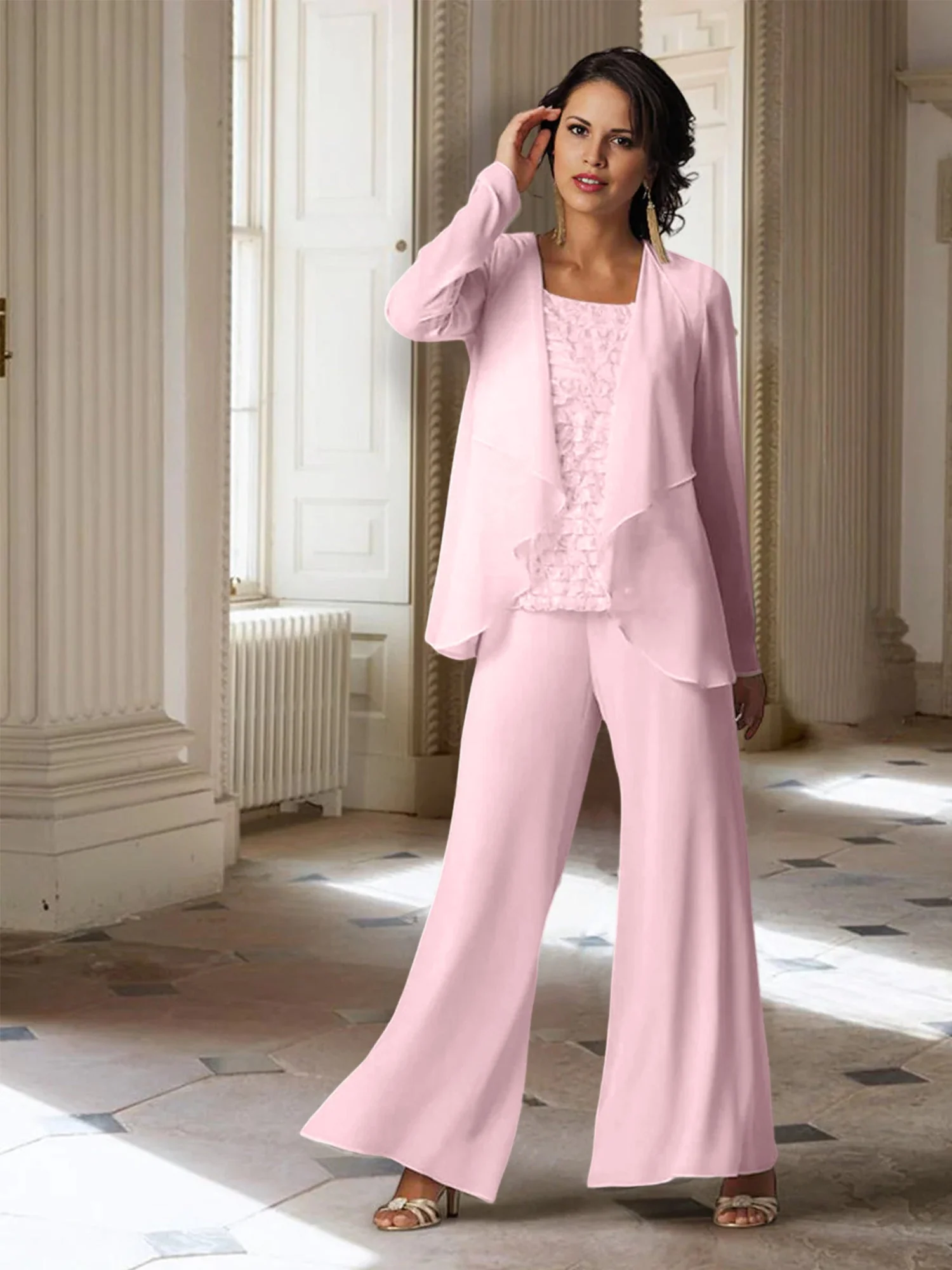 Chiffon Long Sleeves Mother of the Bride Pantsuits with Jacket - Image 52