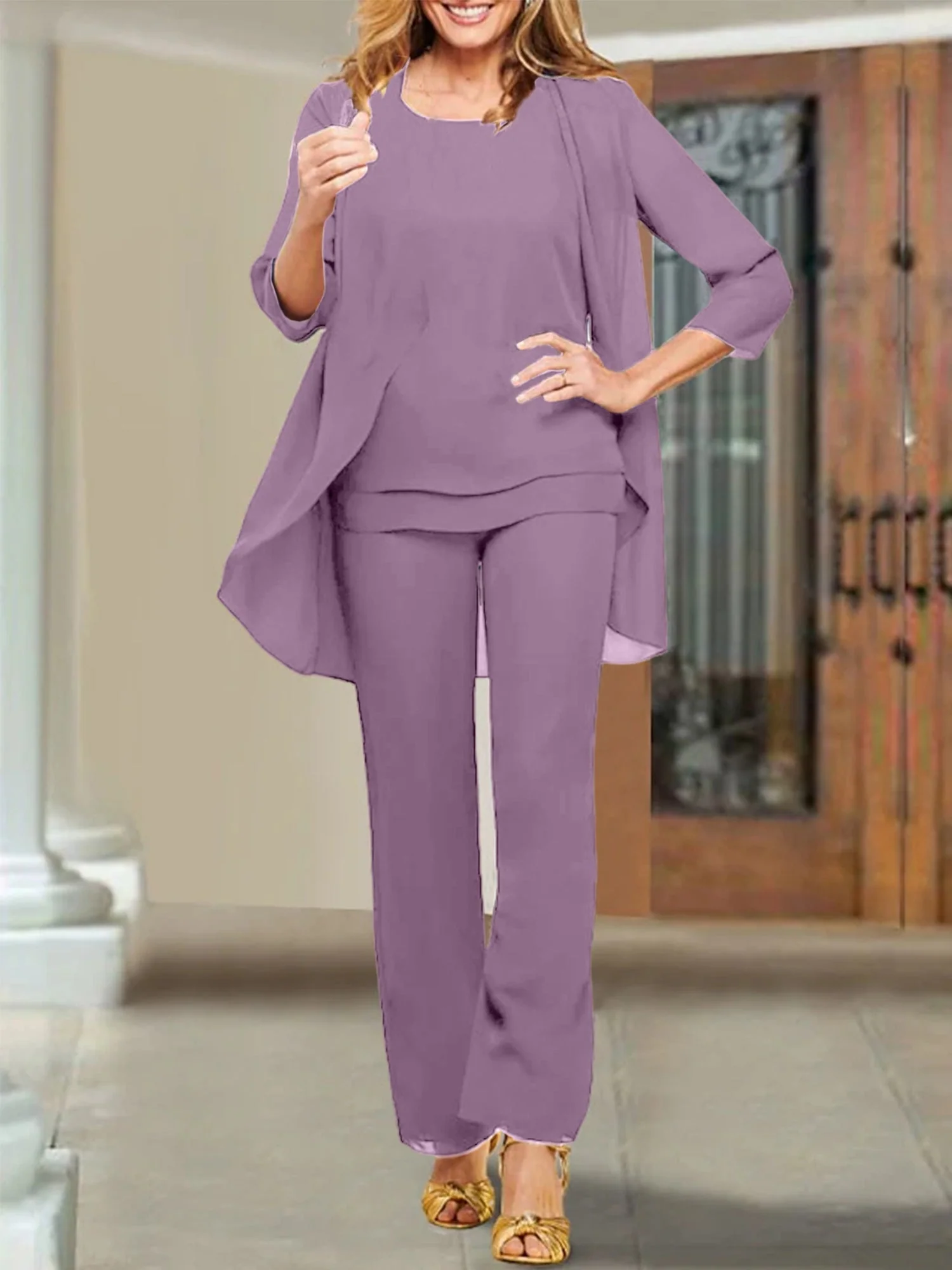 Chiffon Scoop Mother of the Bride Pantsuits - Image 103