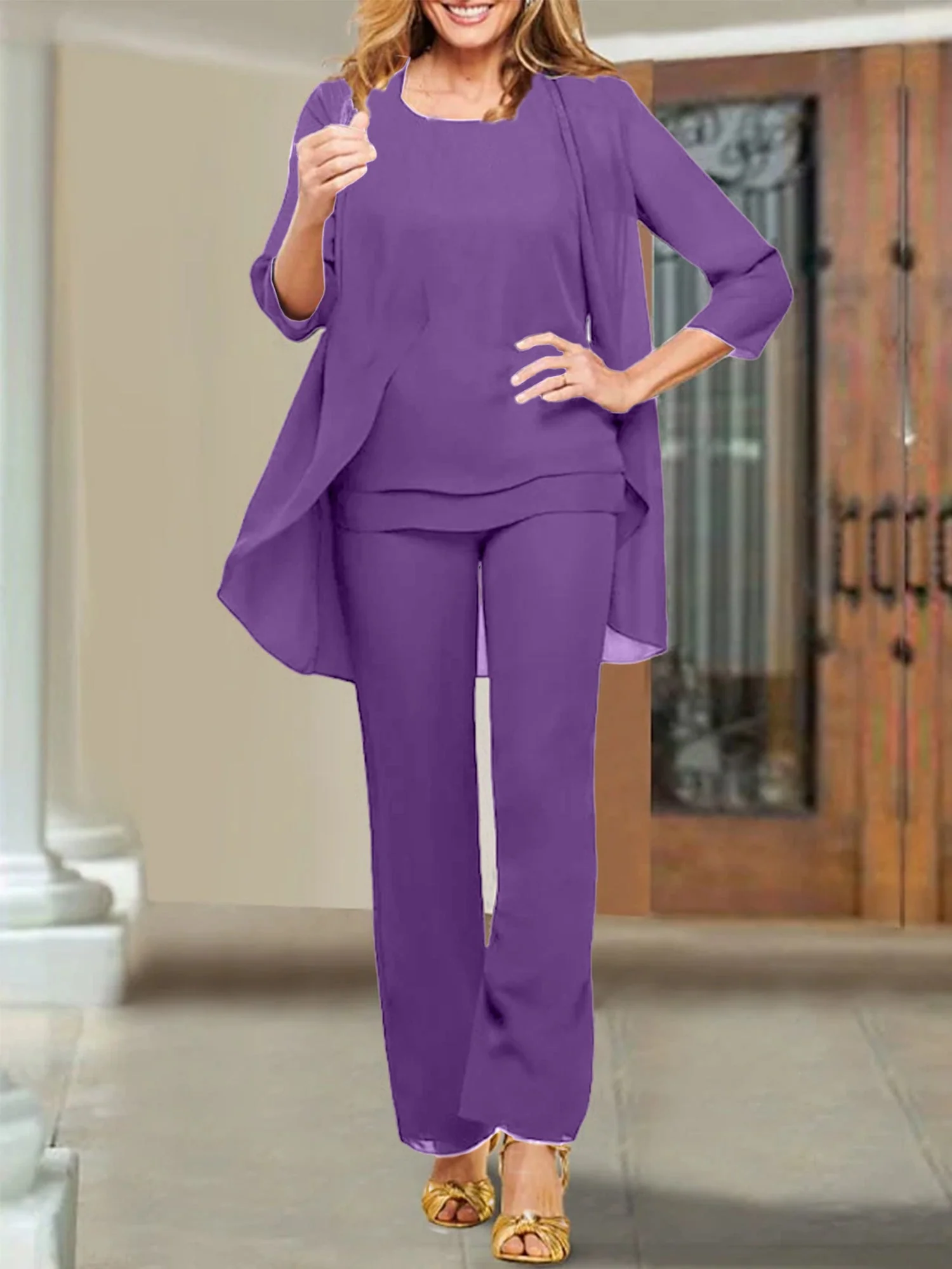 Chiffon Scoop Mother of the Bride Pantsuits - Image 105