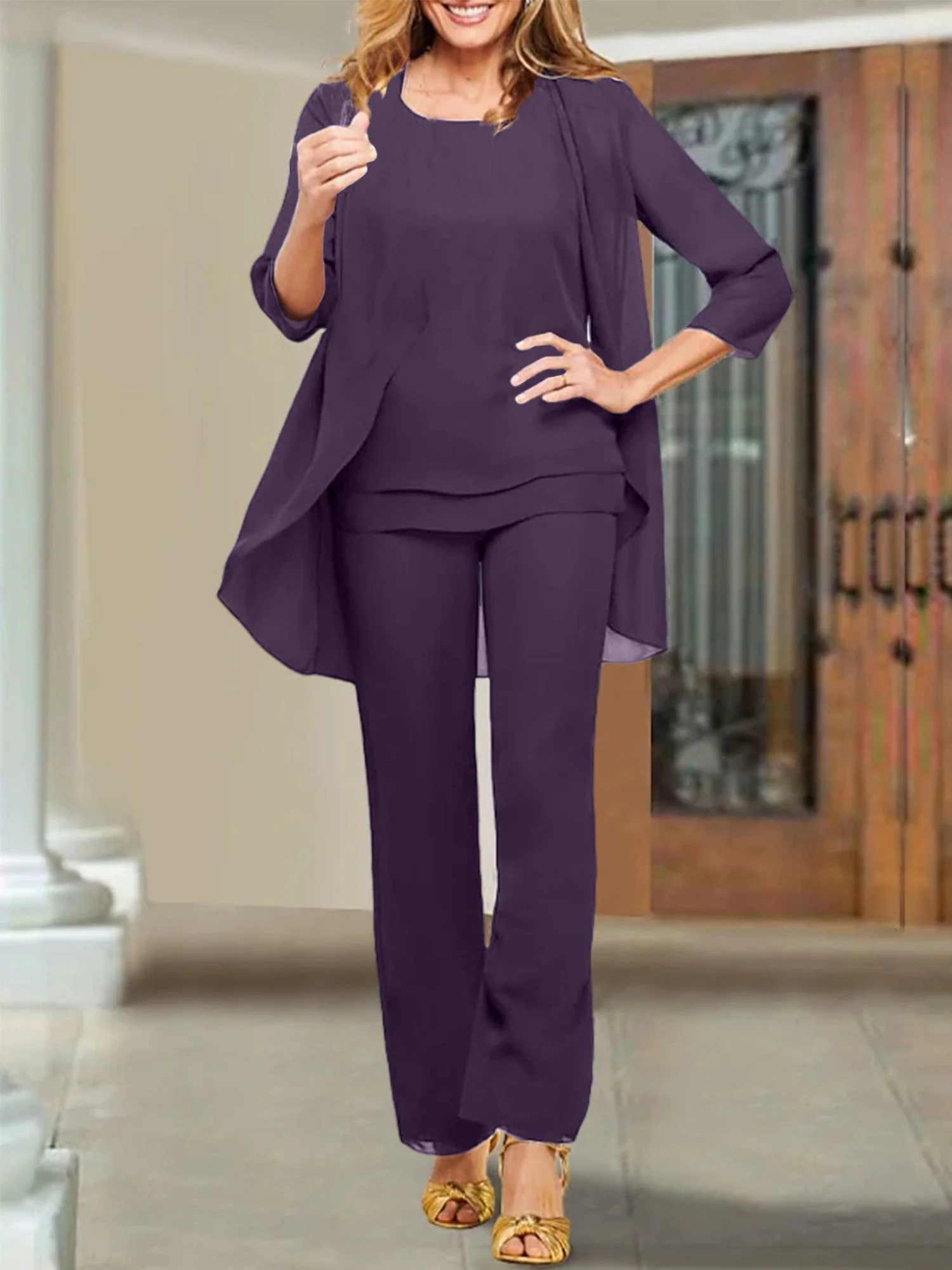 Chiffon Scoop Mother of the Bride Pantsuits - Image 108