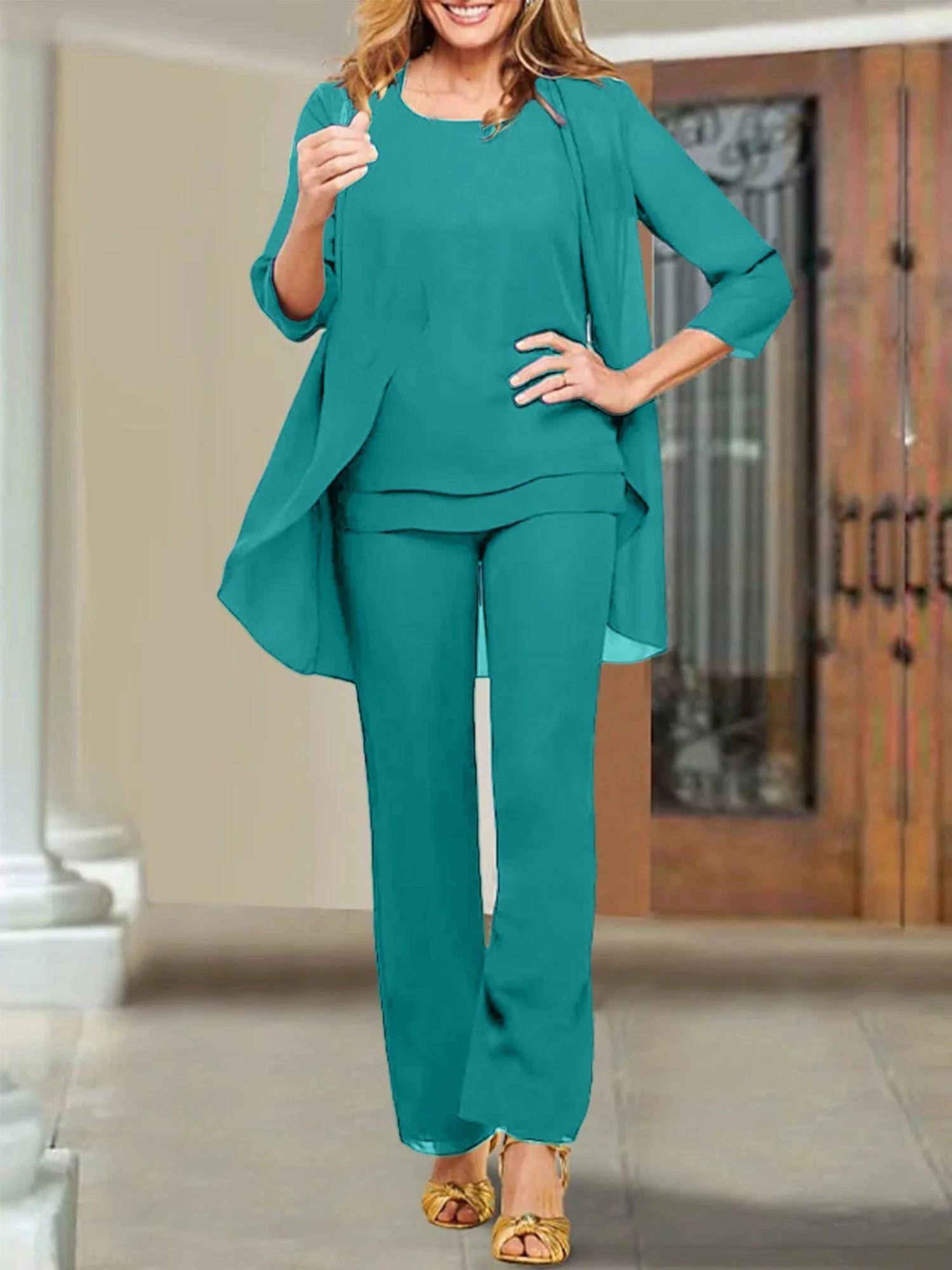Chiffon Scoop Mother of the Bride Pantsuits - Image 115