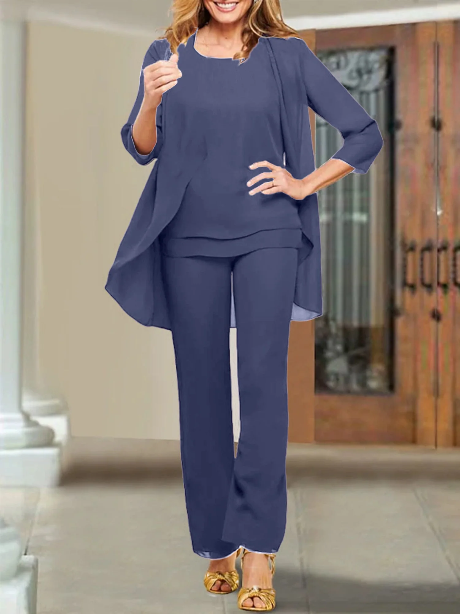Chiffon Scoop Mother of the Bride Pantsuits - Image 120