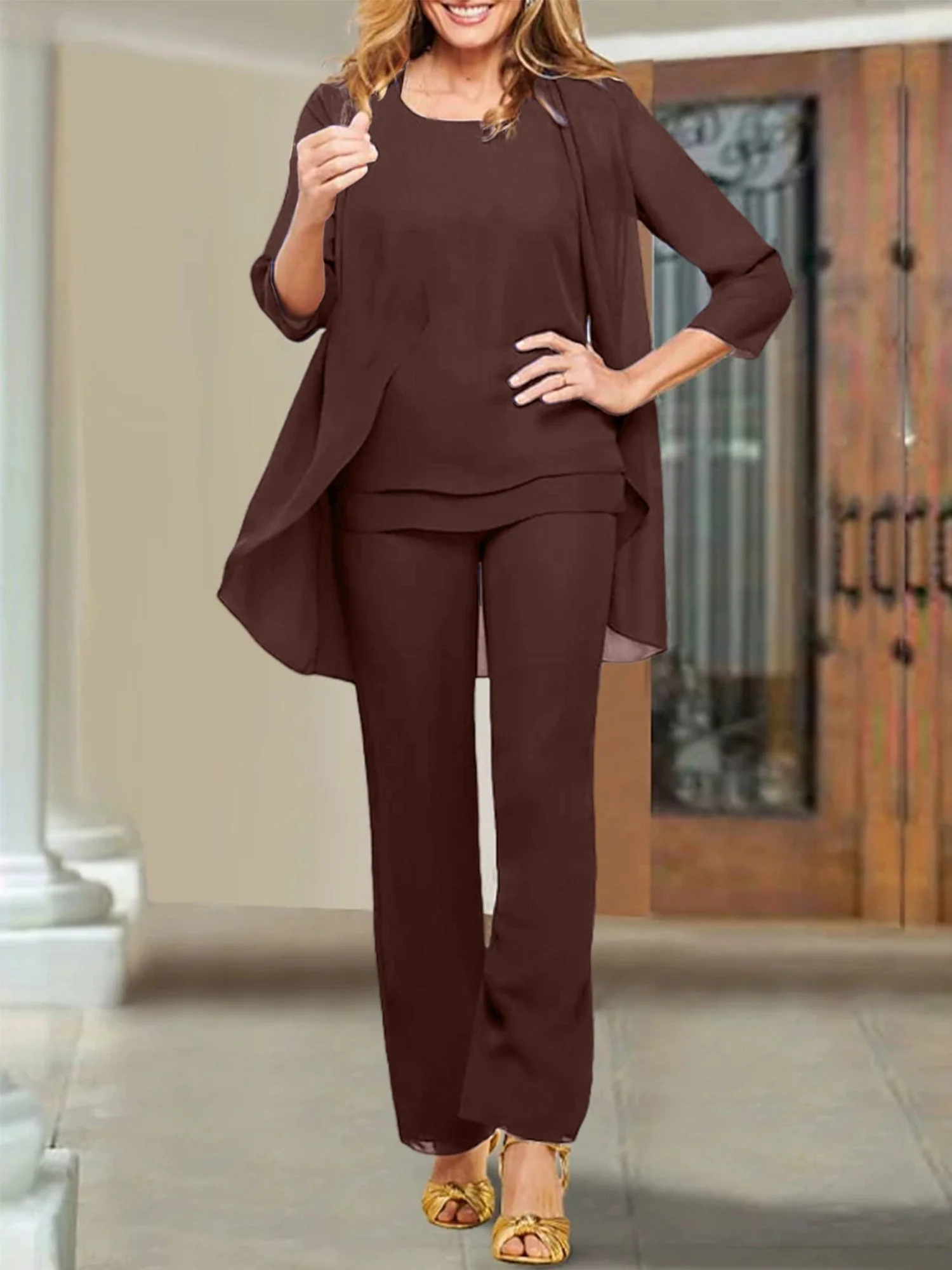 Chiffon Scoop Mother of the Bride Pantsuits - Image 139