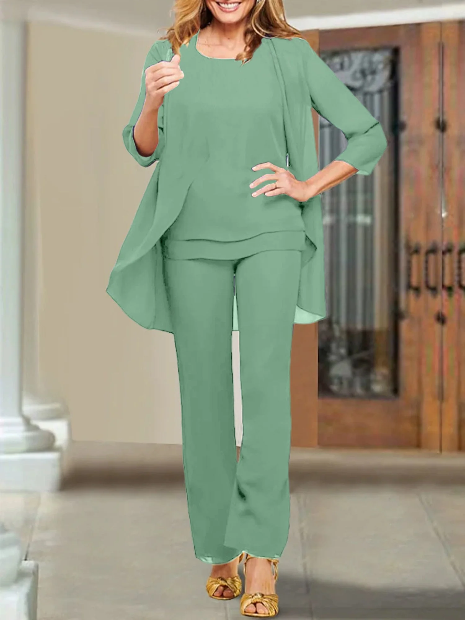 Chiffon Scoop Mother of the Bride Pantsuits - Image 19