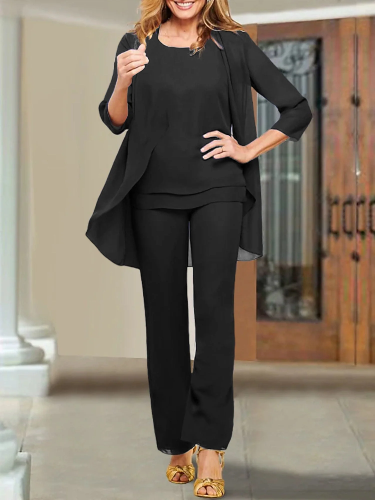 Chiffon Scoop Mother of the Bride Pantsuits - Image 3