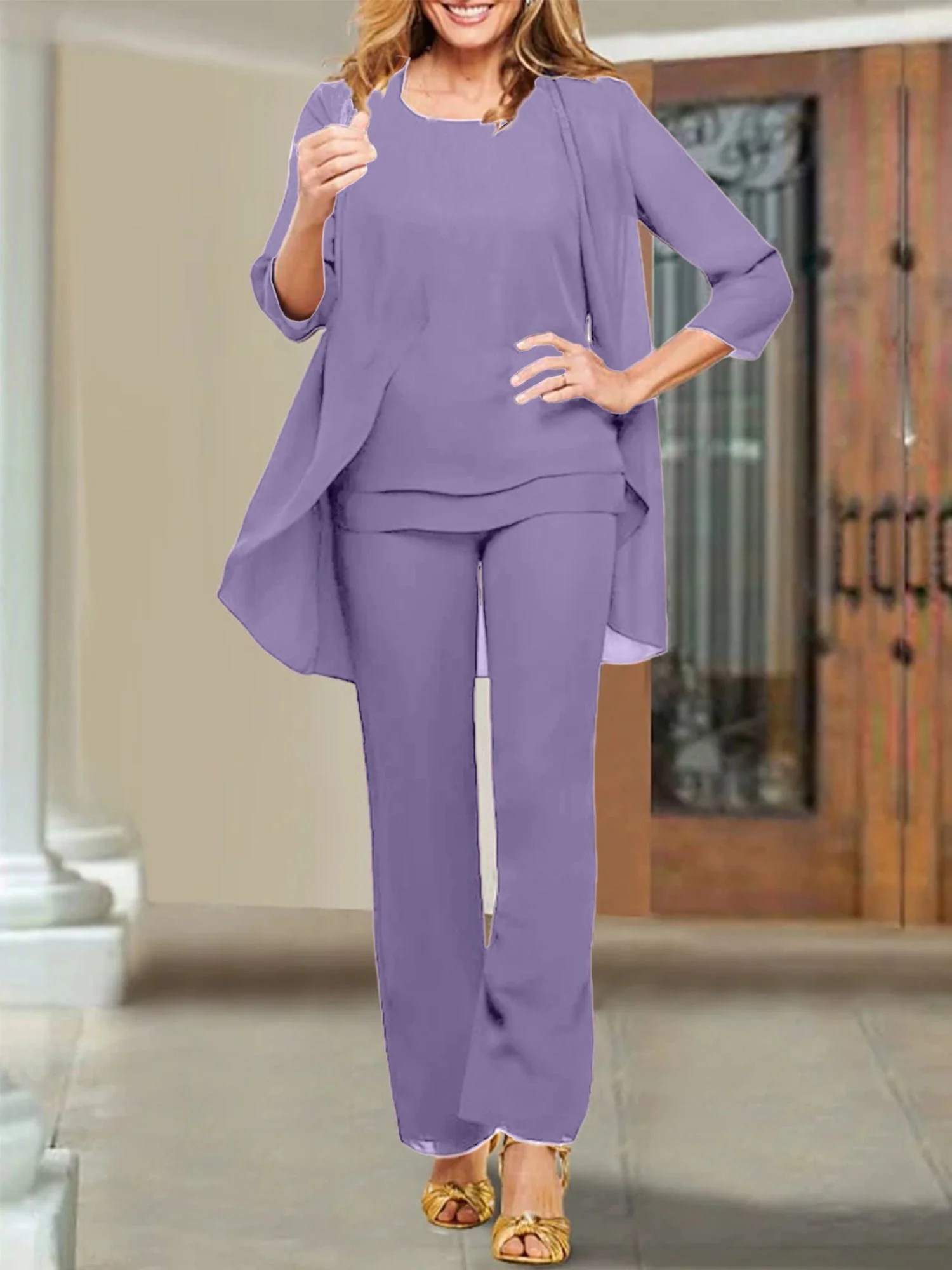 Chiffon Scoop Mother of the Bride Pantsuits - Image 33