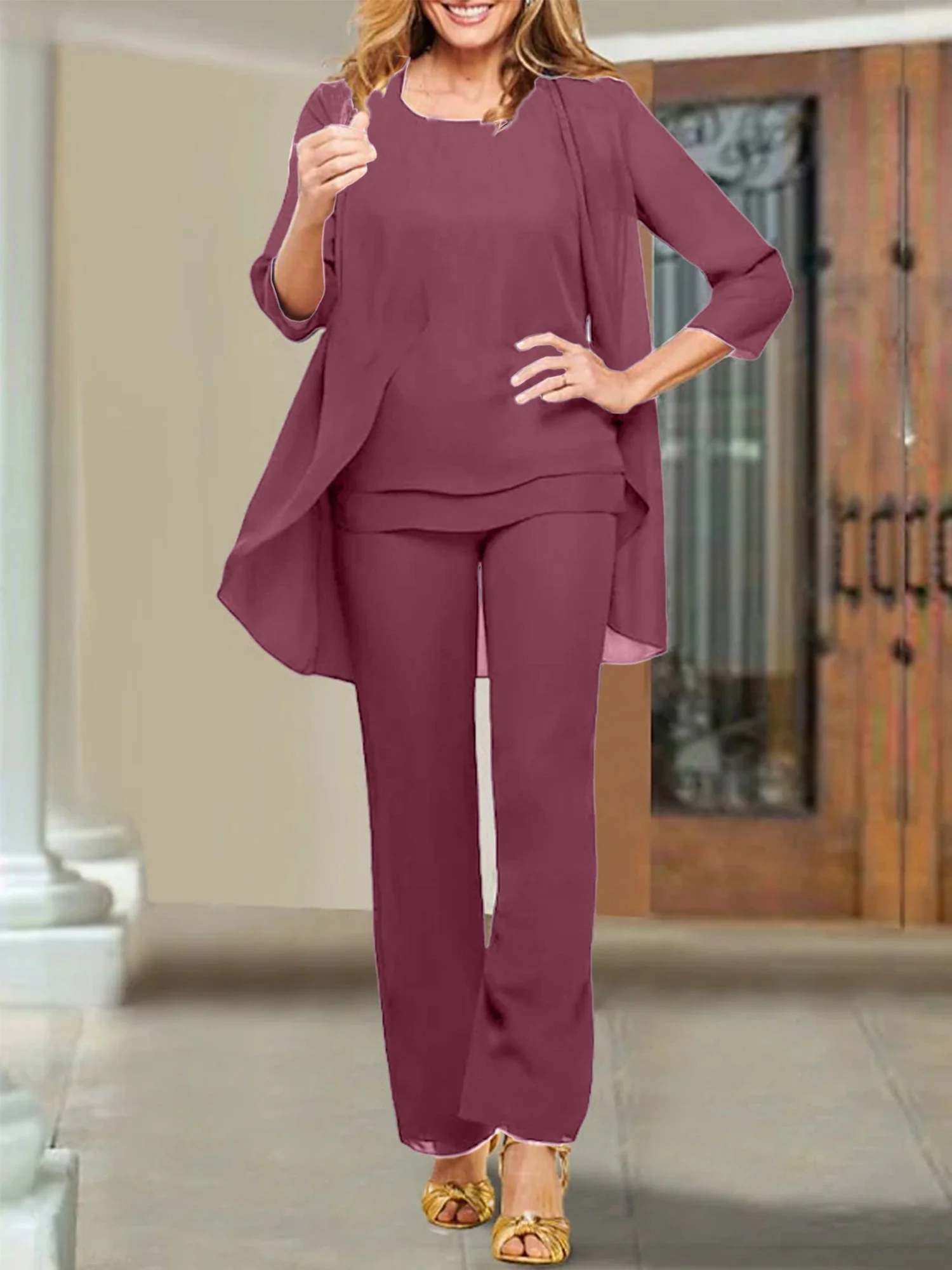 Chiffon Scoop Mother of the Bride Pantsuits - Image 40