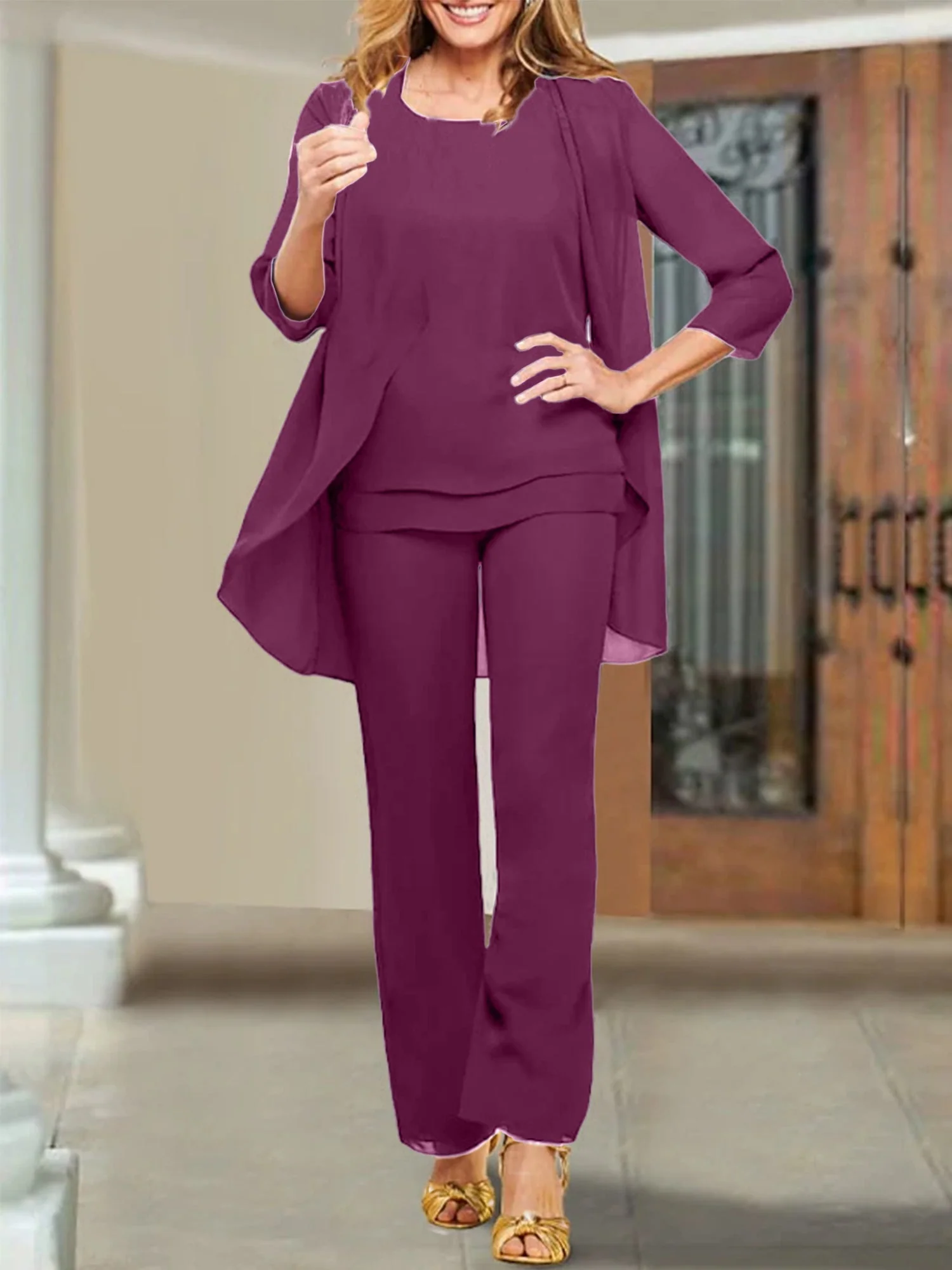 Chiffon Scoop Mother of the Bride Pantsuits - Image 47