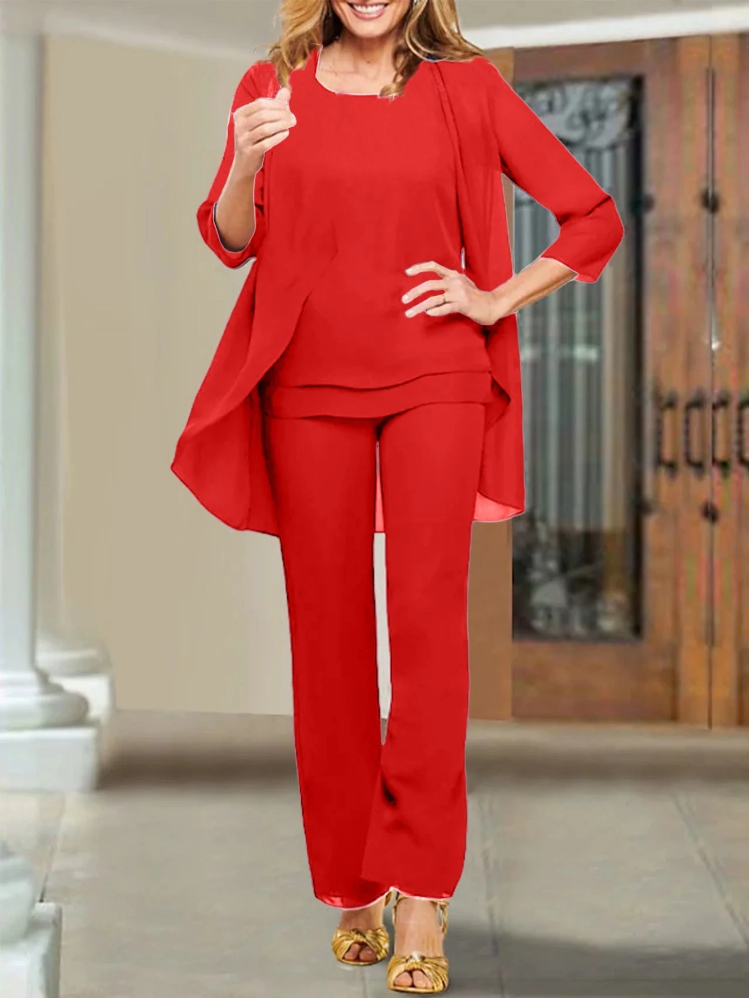 Chiffon Scoop Mother of the Bride Pantsuits - Image 54