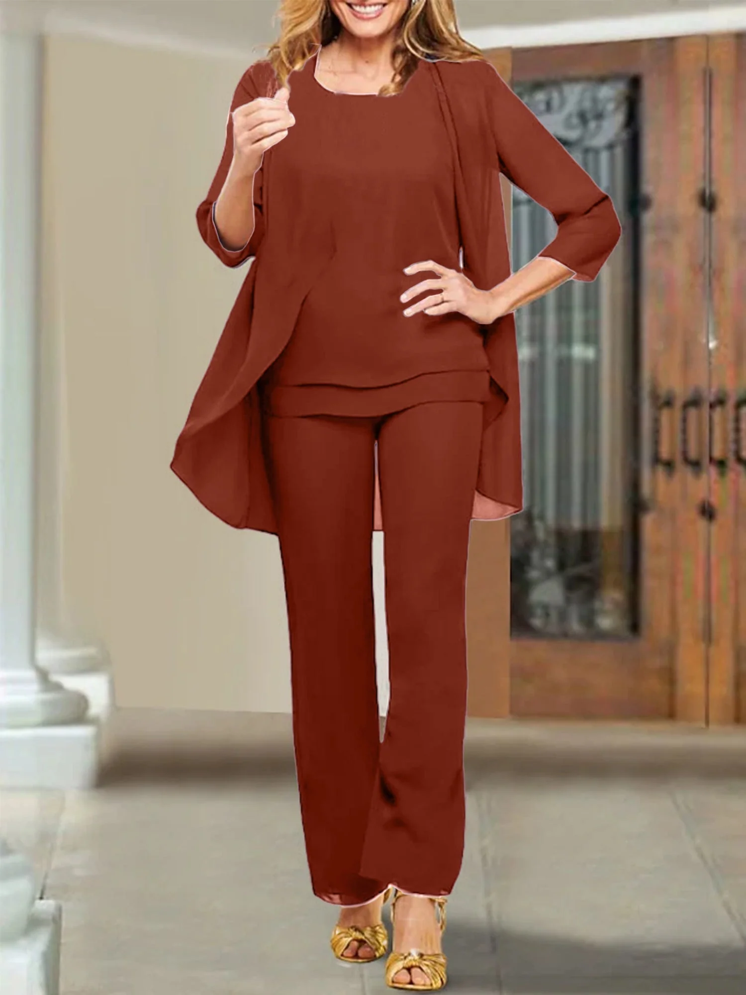 Chiffon Scoop Mother of the Bride Pantsuits - Image 56