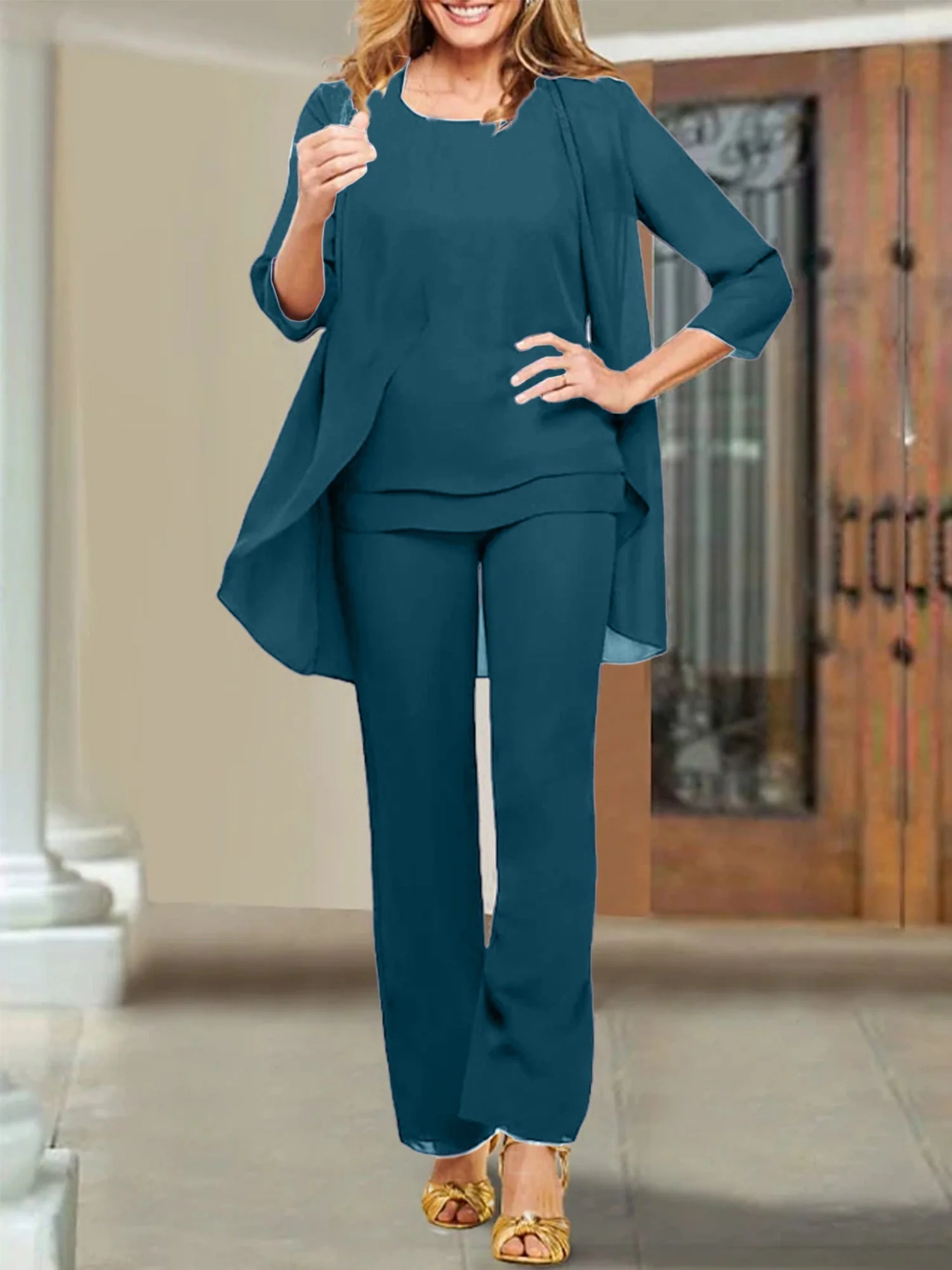 Chiffon Scoop Mother of the Bride Pantsuits - Image 66