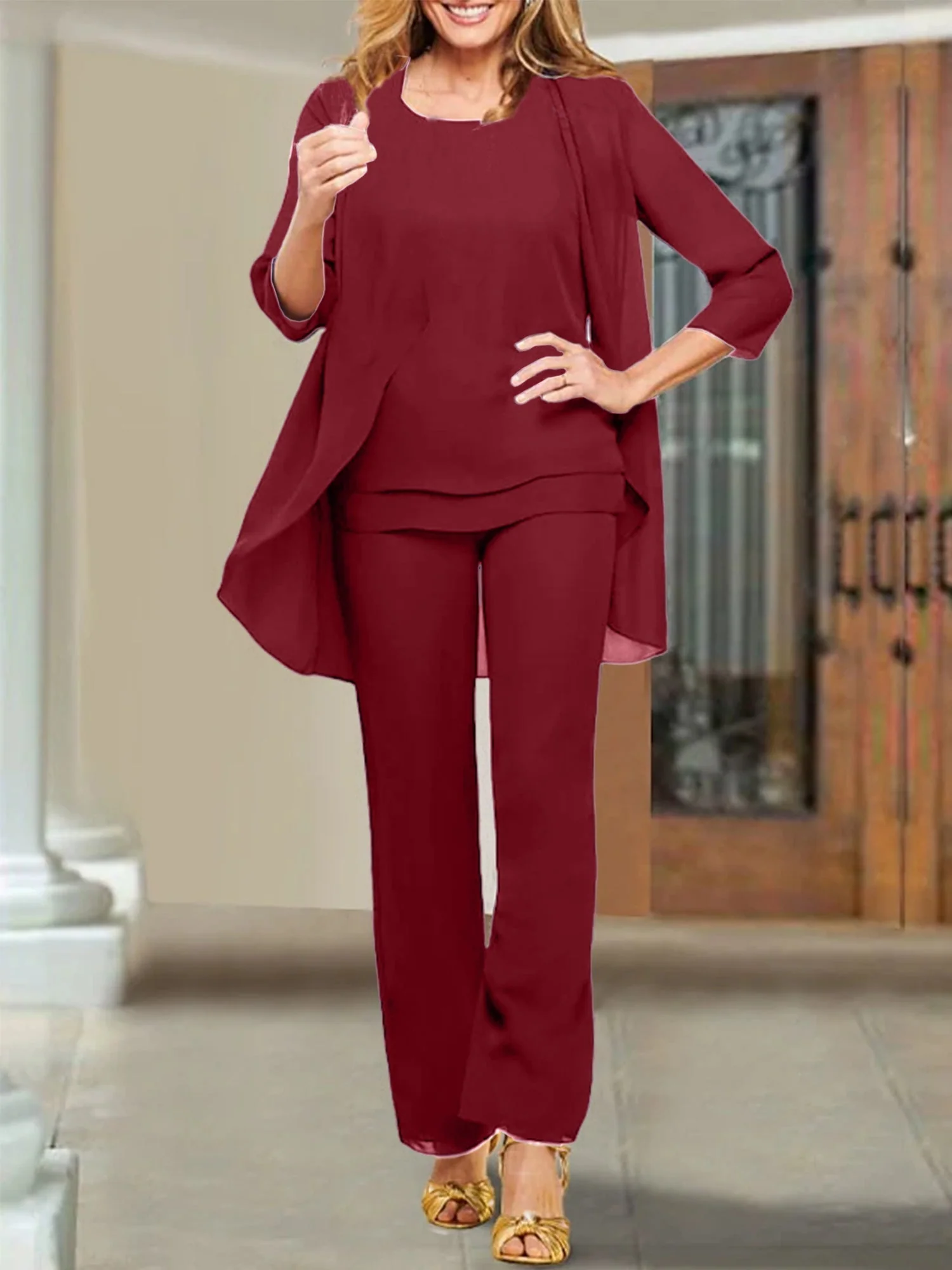 Chiffon Scoop Mother of the Bride Pantsuits - Image 68